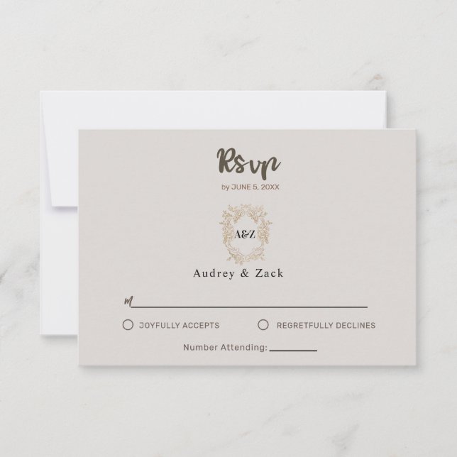CARTE RSVP minimaliste de mariage beige (Devant)