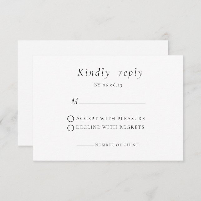 Carte RSVP minimaliste de mariage élégant (Devant / Derrière)