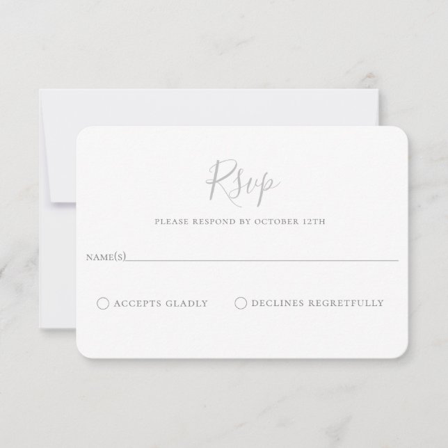 Carte RSVP minimaliste de mariage gris (Devant)