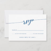 Carte RSVP minimaliste de script bleu marine moder