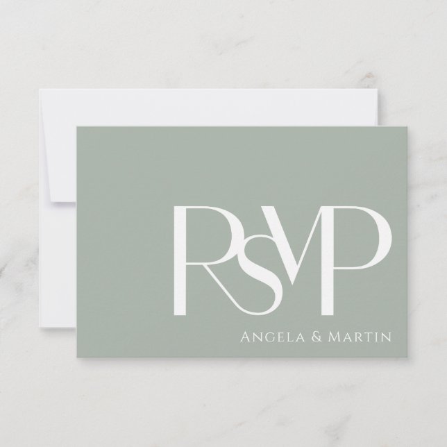 Carte RSVP minimaliste Dusty Sage blanc (Devant)