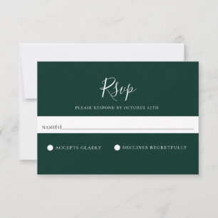 Carte RSVP minimaliste Émeraude Solide Vert Mariag