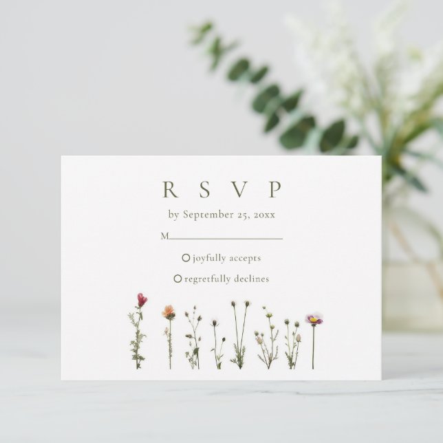 Carte RSVP minimaliste Fleurs sauvages (Debout devant)
