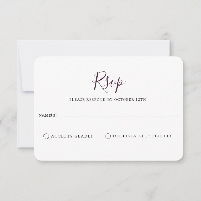 Carte RSVP minimaliste Mariage Plum violet (Devant)