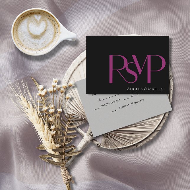 Carte RSVP minimaliste moderne Gras Magenta Noir (Créateur téléchargé)