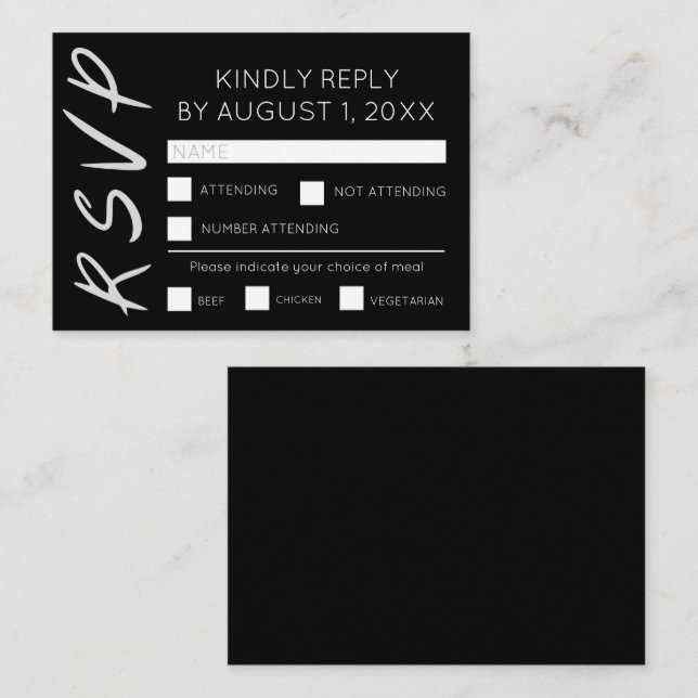 Carte RSVP minimaliste noir et blanc (Devant / Derrière)