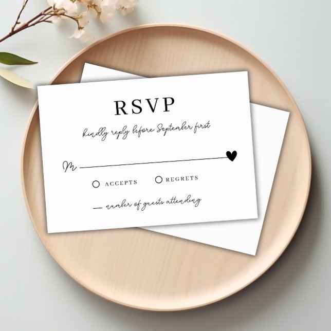 Carte RSVP minimaliste Noir Noir Mariage (Modern Minimalist Black White Wedding RSVP Card)
