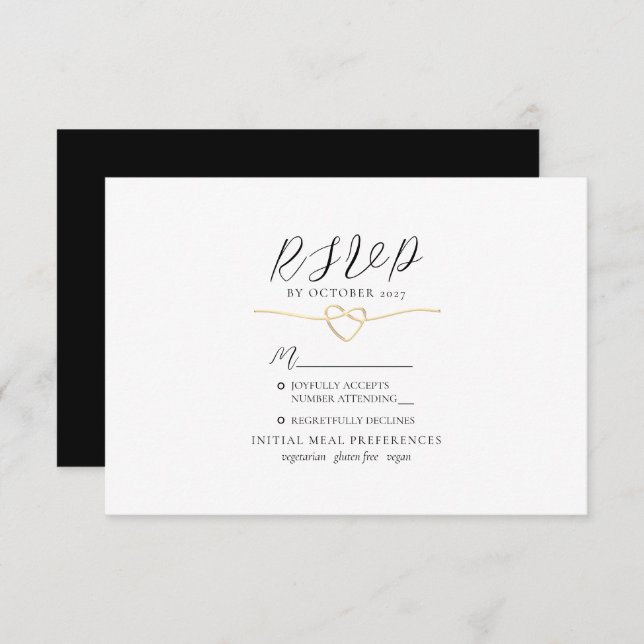 Carte RSVP minimaliste Noir Or Mariage (Devant / Derrière)