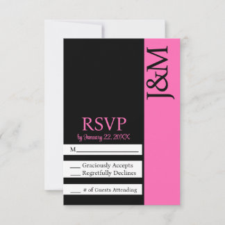 Carte RSVP minimaliste noire et magenta rose vif