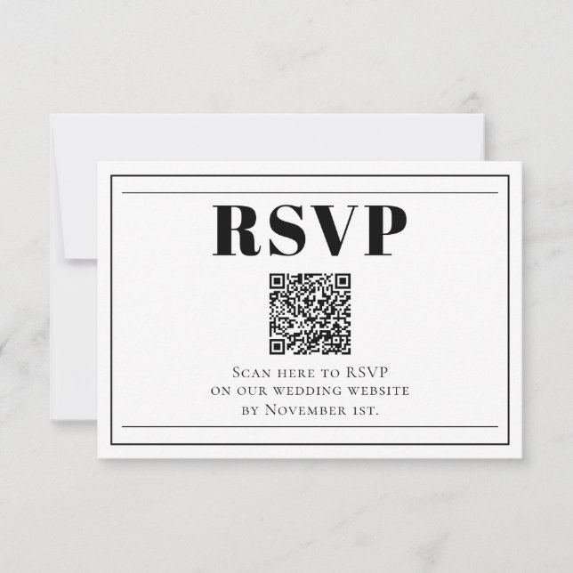 Carte RSVP minimaliste QR Code noir et blanc (Devant)