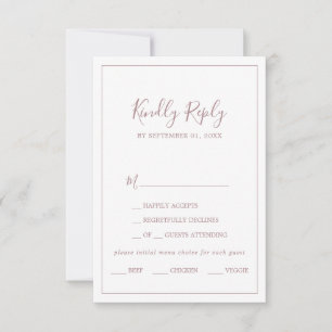 Carte RSVP minimaliste Rose Gold Menu Choix