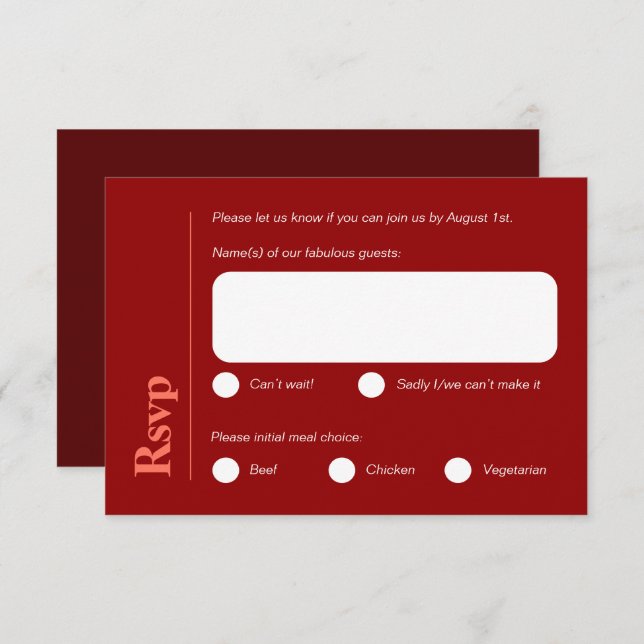 Carte RSVP minimaliste rouge brillant (Devant / Derrière)