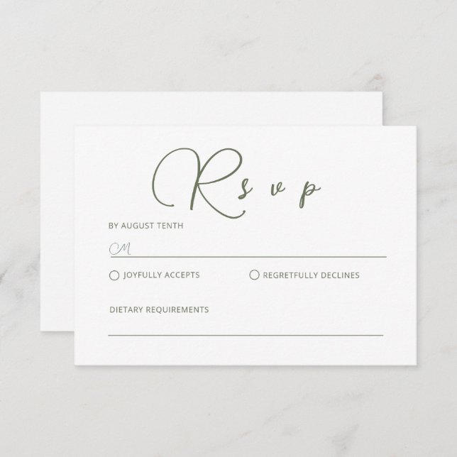 Carte RSVP minimaliste Sage Green (Devant / Derrière)