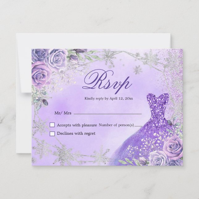 Carte RSVP Mis Quince violet et argent (Devant)