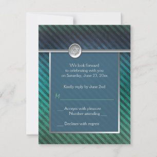 Carte RSVP Mitzvah Barre Bleue, Verte, Argent