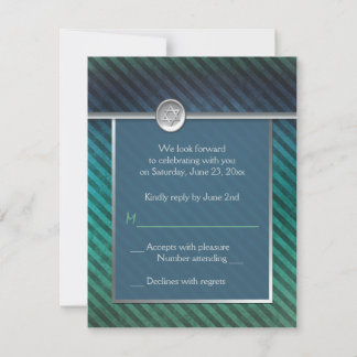 Carte RSVP Mitzvah Barre Bleue, Verte, Argent
