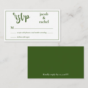 Carte RSVP Modern Dark Forest Green Wedding RSVP