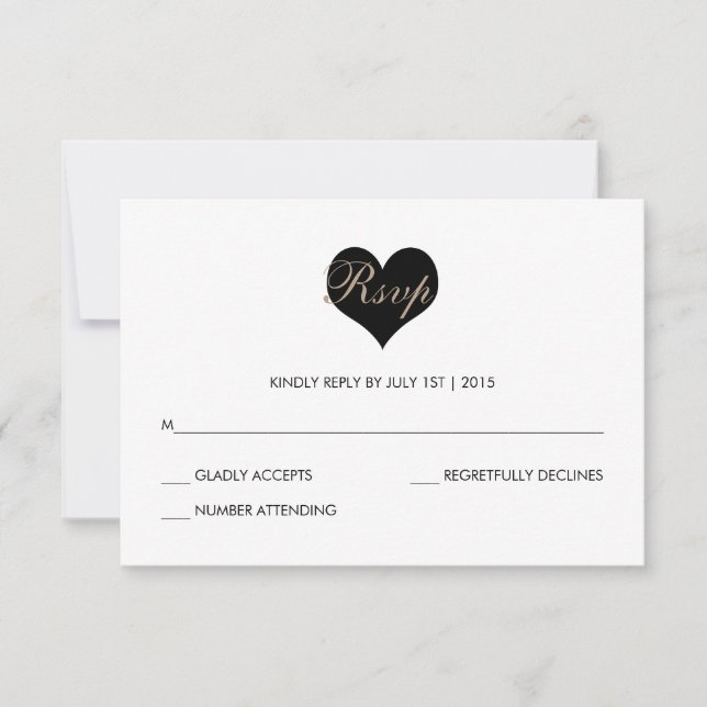Carte RSVP moderne au coeur noir et blanc (Devant)