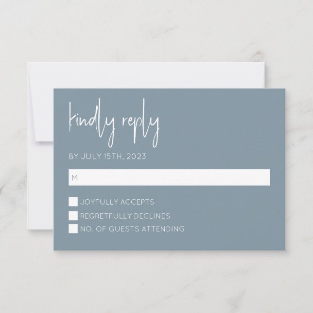 Carte RSVP moderne bleu Dusty (Devant)