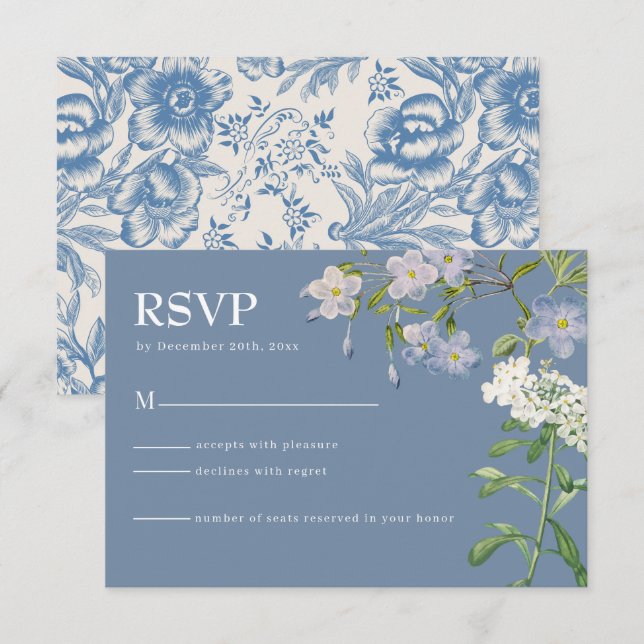 Carte RSVP moderne bleu et blanc bleu bleu et blan (Devant / Derrière)