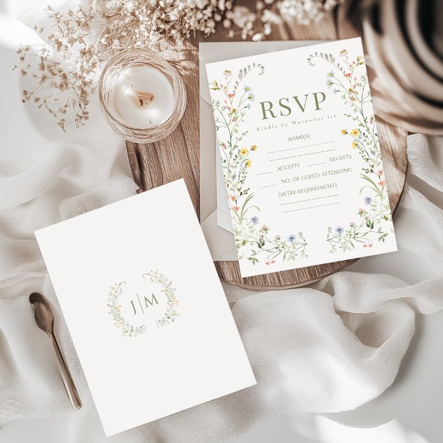 Carte RSVP moderne Boho Fleur sauvage Wreath Weddi (Créateur téléchargé)
