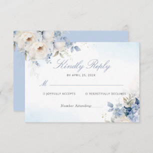 Carte RSVP moderne Elégante Dusty Blue Floral Wedd