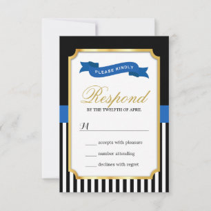 Carte RSVP moderne Gold Blue Black White Strips