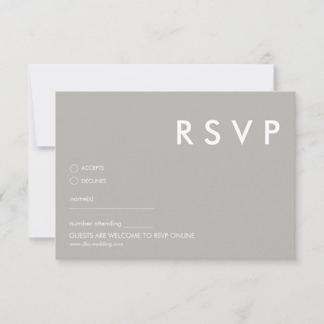 Carte RSVP moderne minimaliste | Mariage gris (Devant)