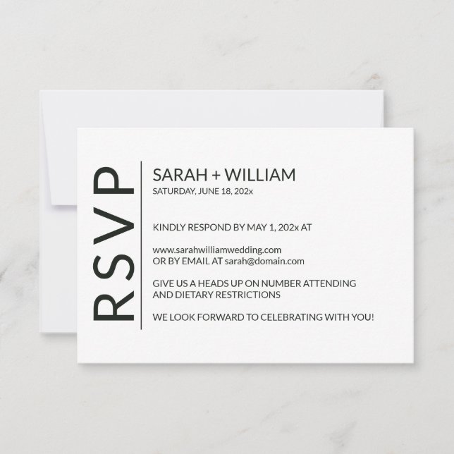 Carte RSVP moderne minimaliste noir sur blanc (Devant)