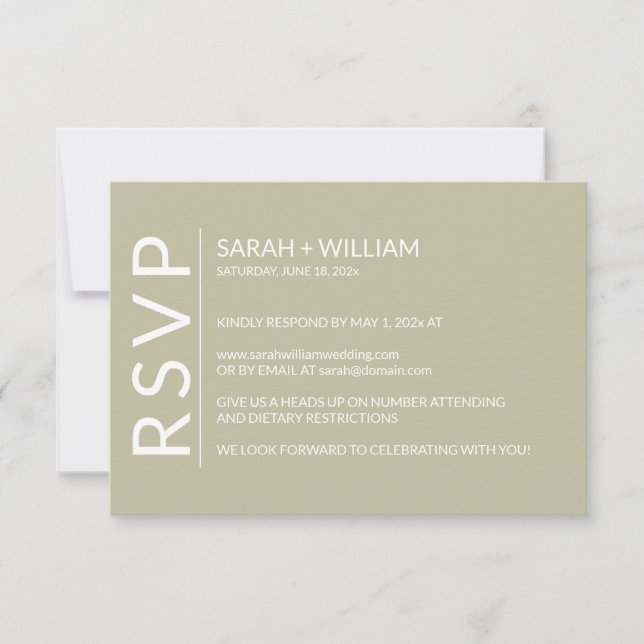 Carte RSVP moderne minimaliste Sage Vert (Devant)