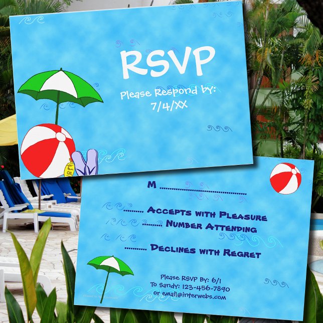 Carte RSVP modifiable pour Pool ou Beach Party 3.5 (Créateur téléchargé)