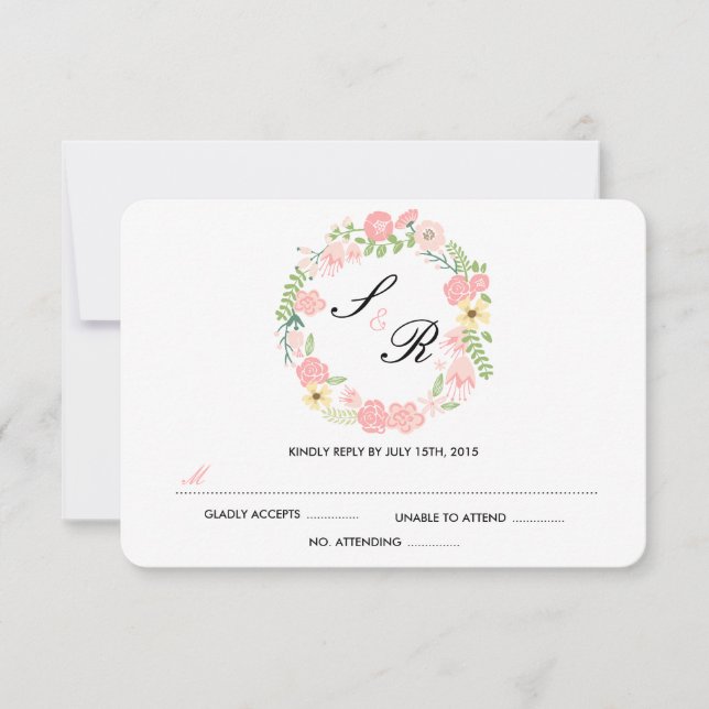 Carte RSVP Monogram Floral Wreath Wedding (Devant)