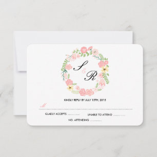 Carte RSVP Monogram Floral Wreath Wedding