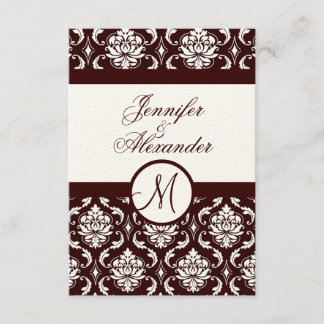 Carte RSVP Monogramme Brown Damask sur papier à fe