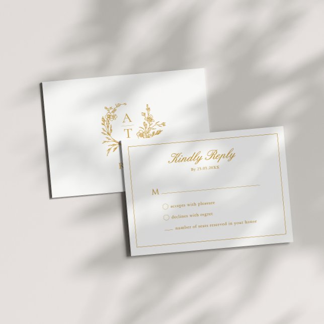 Carte RSVP Monogramme mariage Gold Script Crest (Créateur téléchargé)