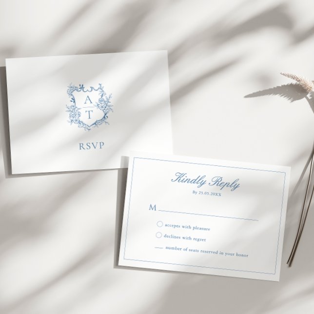 Carte RSVP Monogramme Monogramme de crête Bleu Vib (Créateur téléchargé)