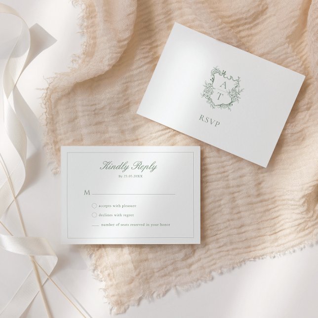 Carte RSVP Monogramme Monogramme mariage Sage Vert (Créateur téléchargé)