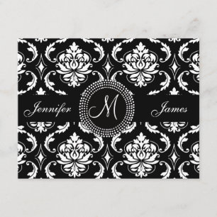 Carte RSVP Monogramme noir et blanc Damas