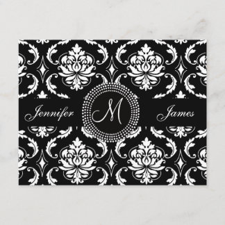 Carte RSVP Monogramme noir et blanc Damas