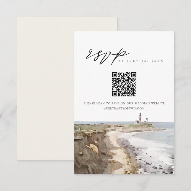 Carte RSVP MONTAUK New York Watercolor QR Code (Devant / Derrière)