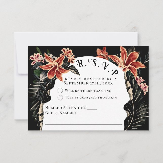 Carte RSVP Moody foncé Botanical Vintage Wedding (Devant)