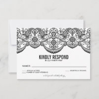 Carte RSVP Motif en dentelle marocaine noire et bl