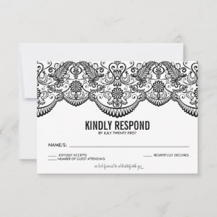 Carte RSVP Motif en dentelle marocaine noire et bl