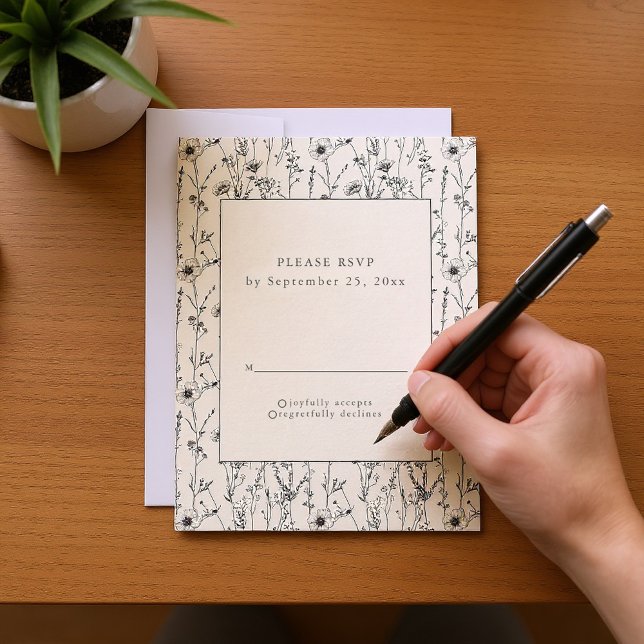 Carte RSVP motif joli fleur sauvage sans faille (Pretty wildflowers seamless pattern RSVP card.)