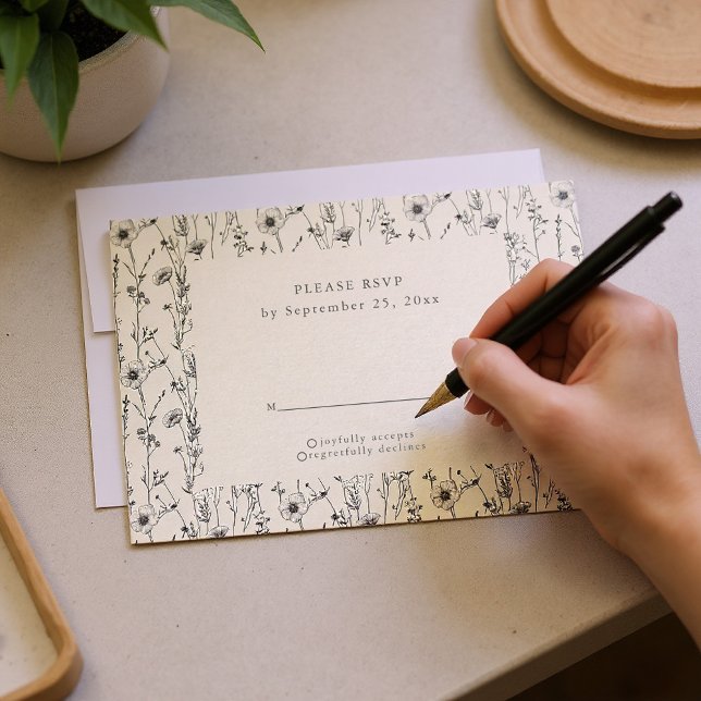 Carte RSVP motif sans couture fleur sauvage (Delicate wildflowers seamless pattern RSVP card.)