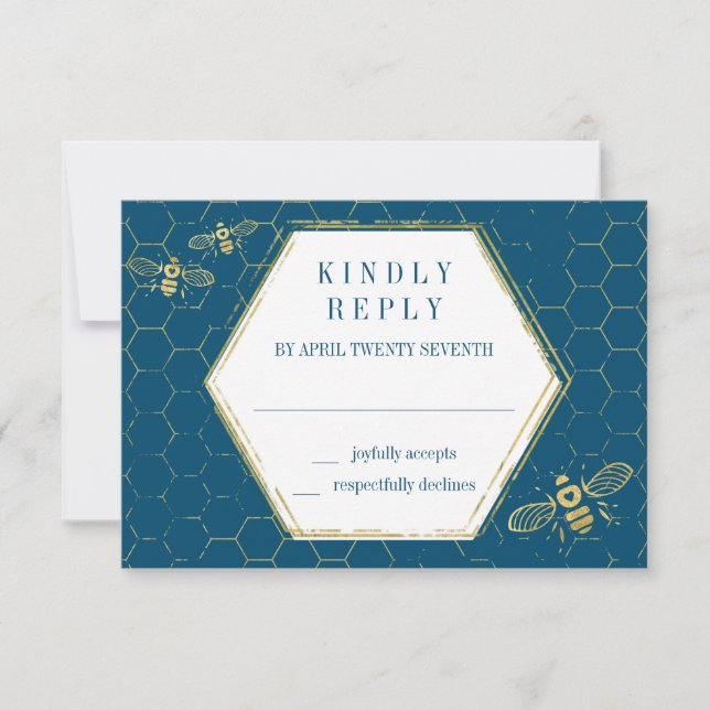 Carte RSVP Motif Turquoise Gold Honey Bee (Devant)