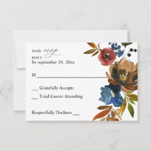 Carte RSVP Navy Blue, Orange et Brown Floral no Me