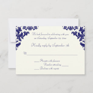 Carte RSVP Navy et Ivy Damask