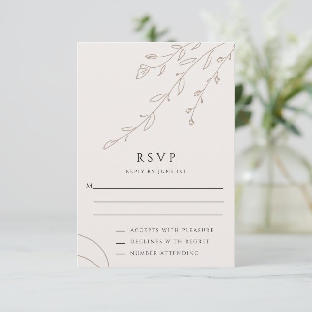 Carte RSVP Neutral Beige Botanique Moderne (Debout devant)