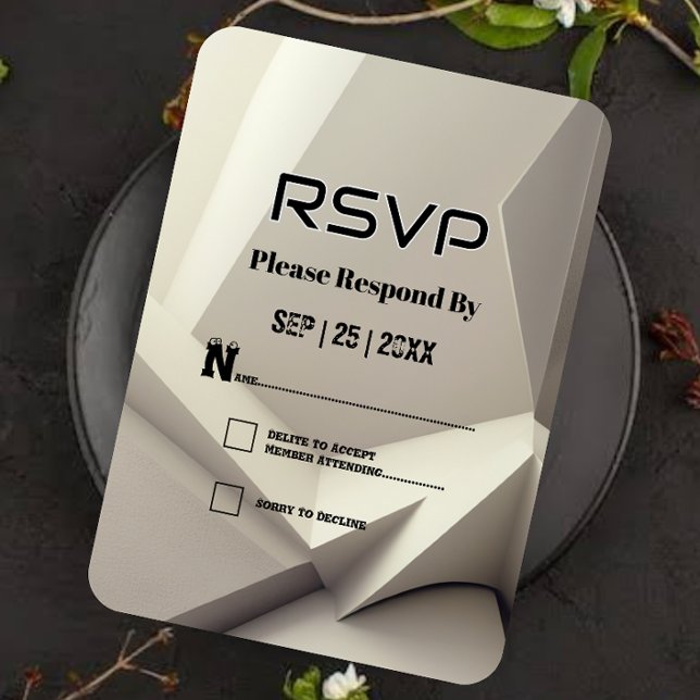 Carte Rsvp Neutre Géométrique Moderne Style Argent (Créateur téléchargé)